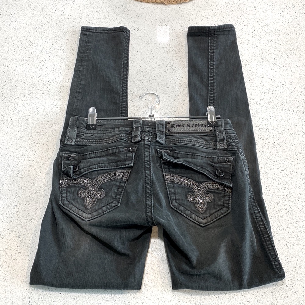 Distressed black skinny Rock Revival Denim